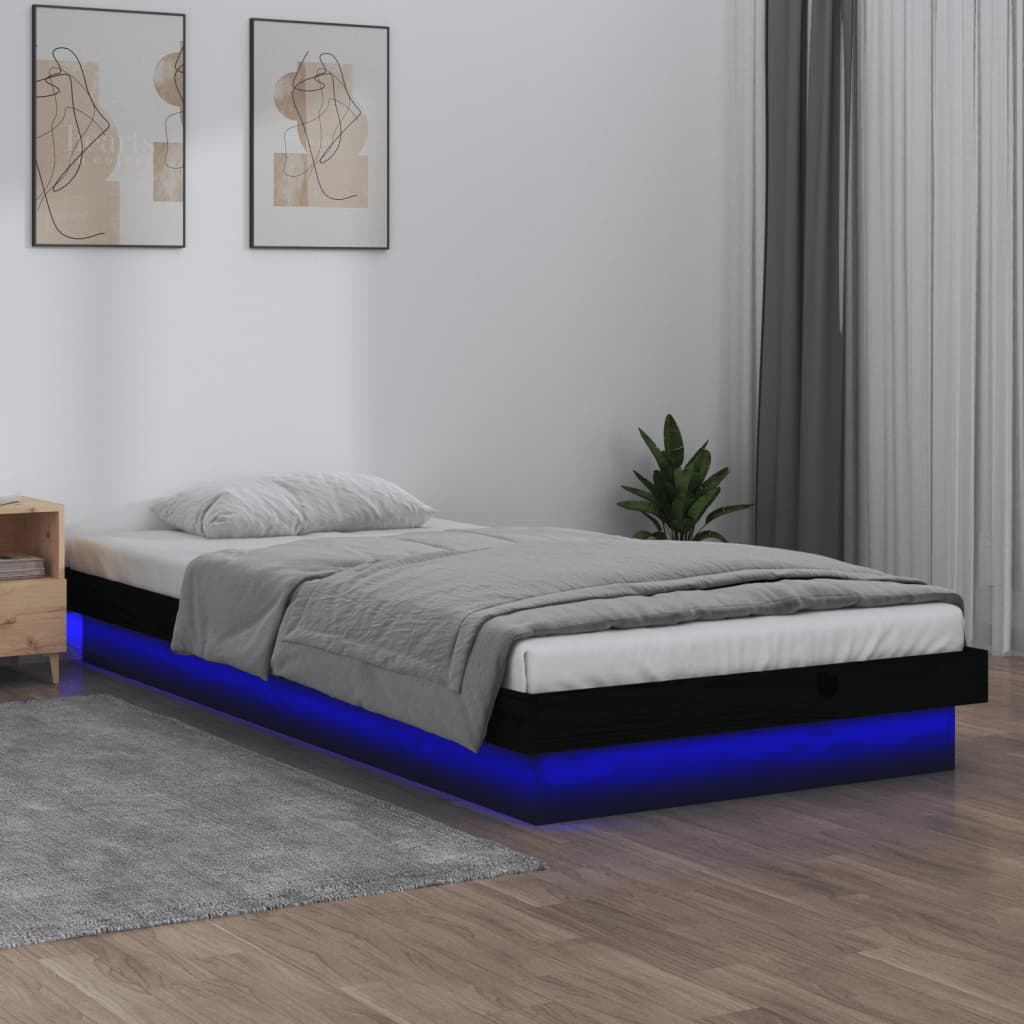 Rám postele s LED světlem černý 100 x 200 cm masivní dřevo