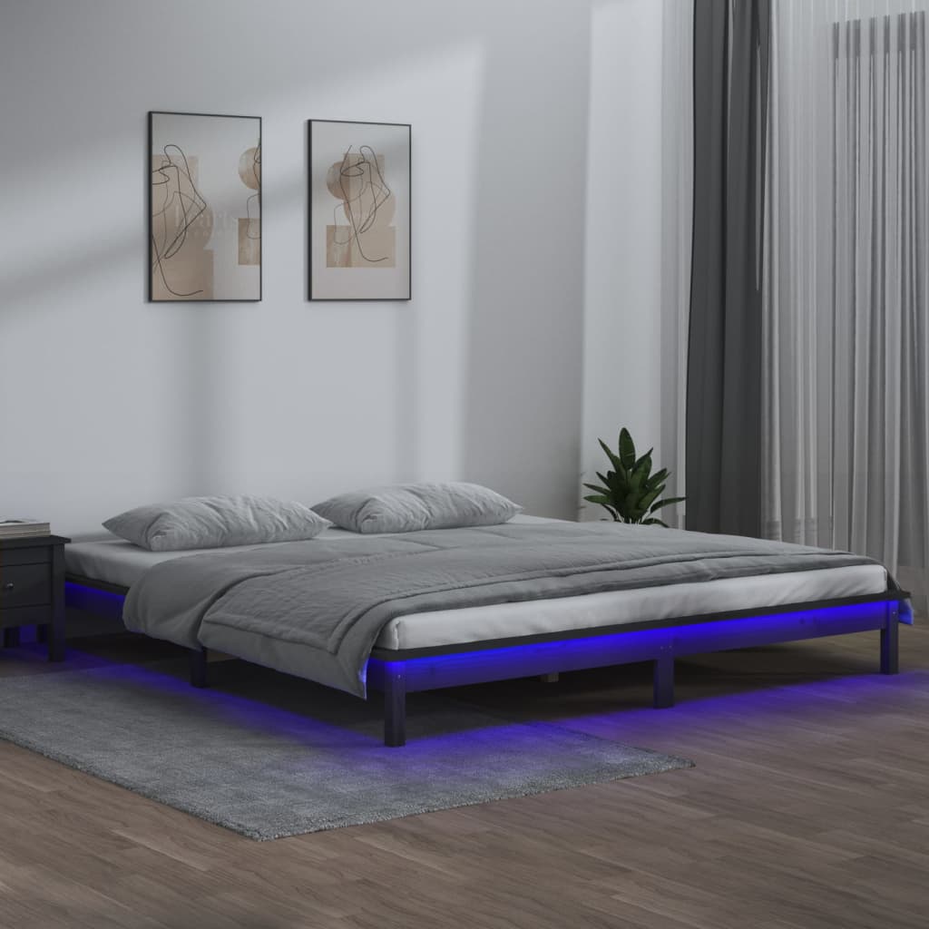 Rám postele s LED světlem šedý 140 x 190 cm masivní dřevo