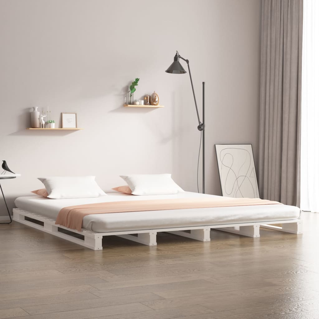 Palettenbett Weiß 120×190 cm Massivholz Kiefer