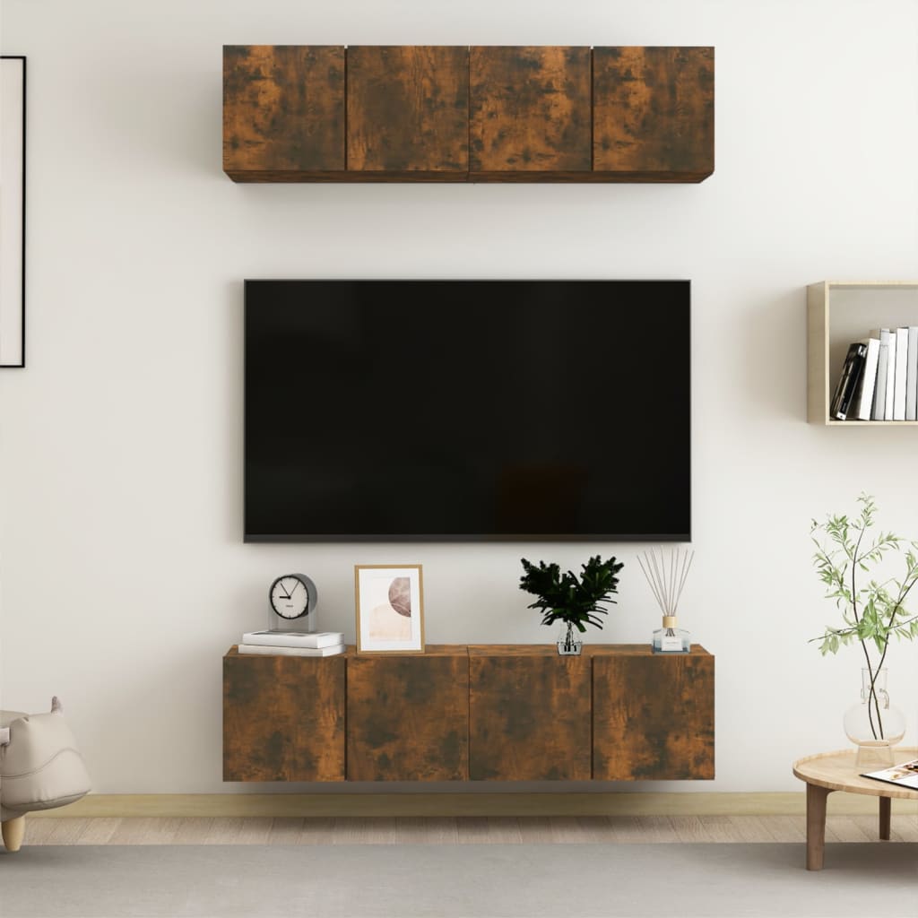 vidaXL Dulap TV de perete, 4 buc, stejar, 60x30x30 cm, lemn prelucrat