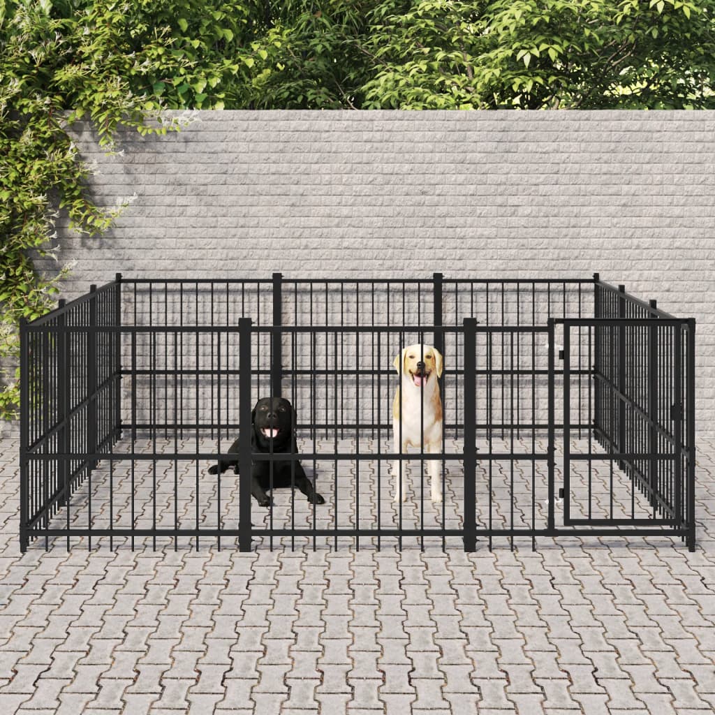 Chenil d'extérieur en acier noir pour chien - Panneaux à barreaux - 291 x 291 x 100 cm - 8 m²