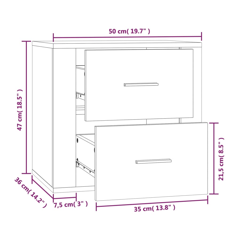 imagem de vidaXL Mesa de cabeceira de parede 50x36x47 cm carvalho castanho11