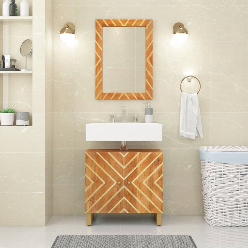 vidaXL badeværelsesspejl 50x70x3 cm massivt mangotræ og glas brun