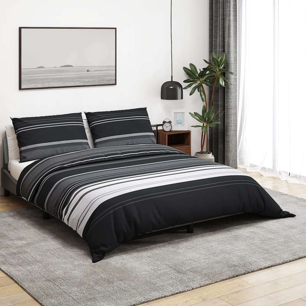 1: vidaXL sengetøj 200x220 cm bomuld sort og hvid