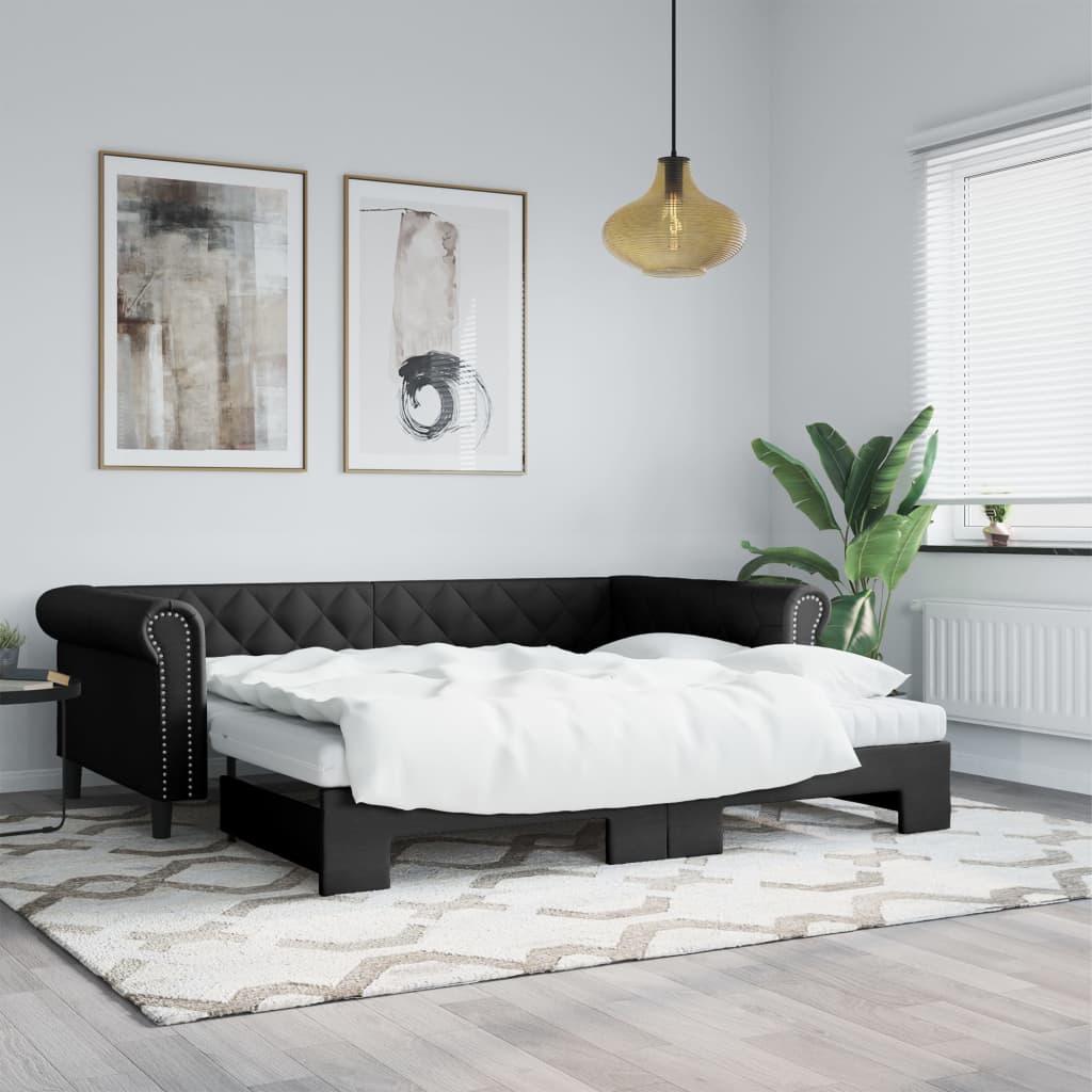 vidaXL daybed med udtræk og madrasser 90x200 cm kunstlæder sort