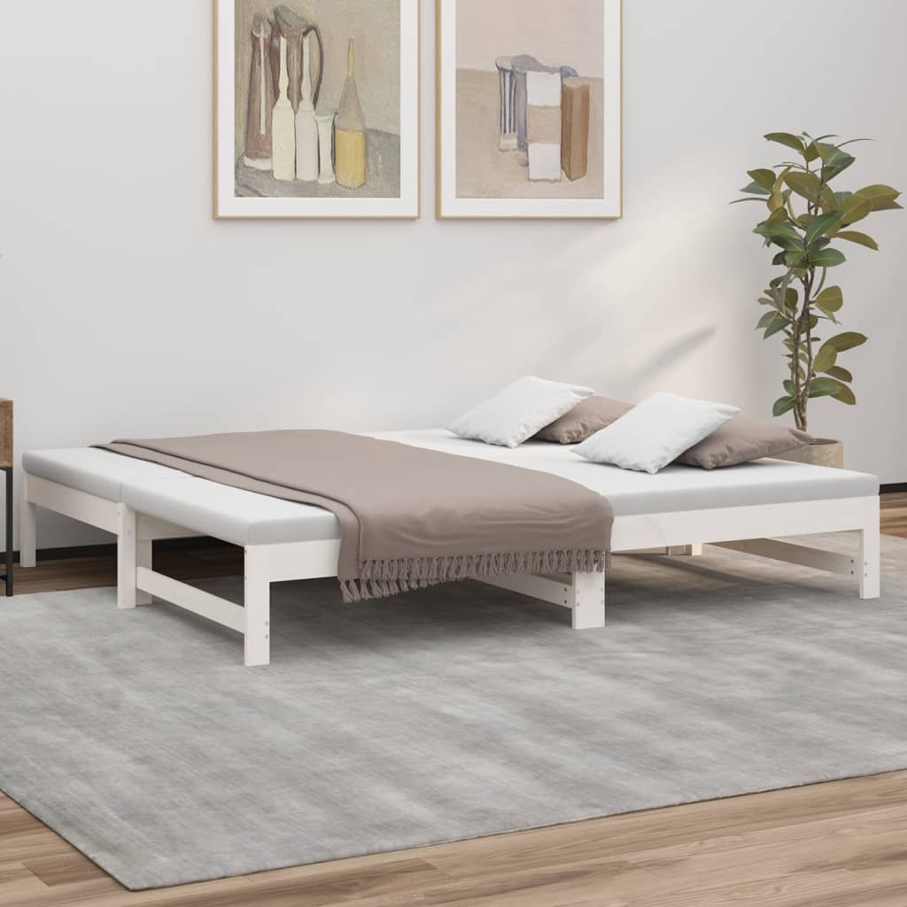 Tagesbett Ausziehbar Weiß 2x(75×190) cm Massivholz Kiefer