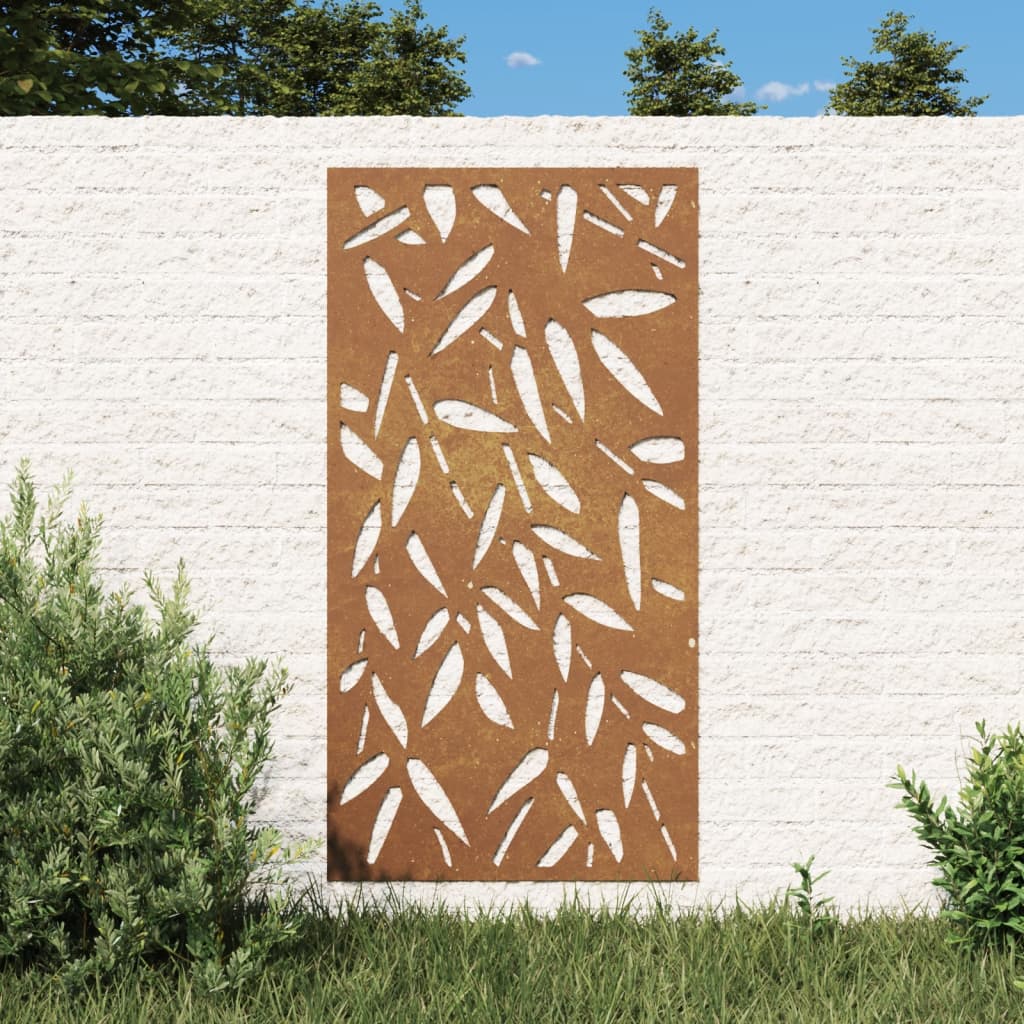 4: vidaXL udendørs vægdekoration 105x55 cm bambusbladdesign cortenstål