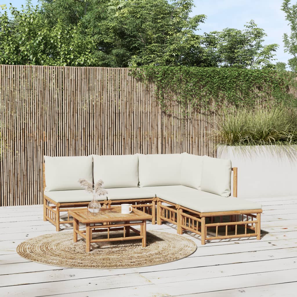 6dílná zahradní sedací souprava krémově bílé podušky bambus