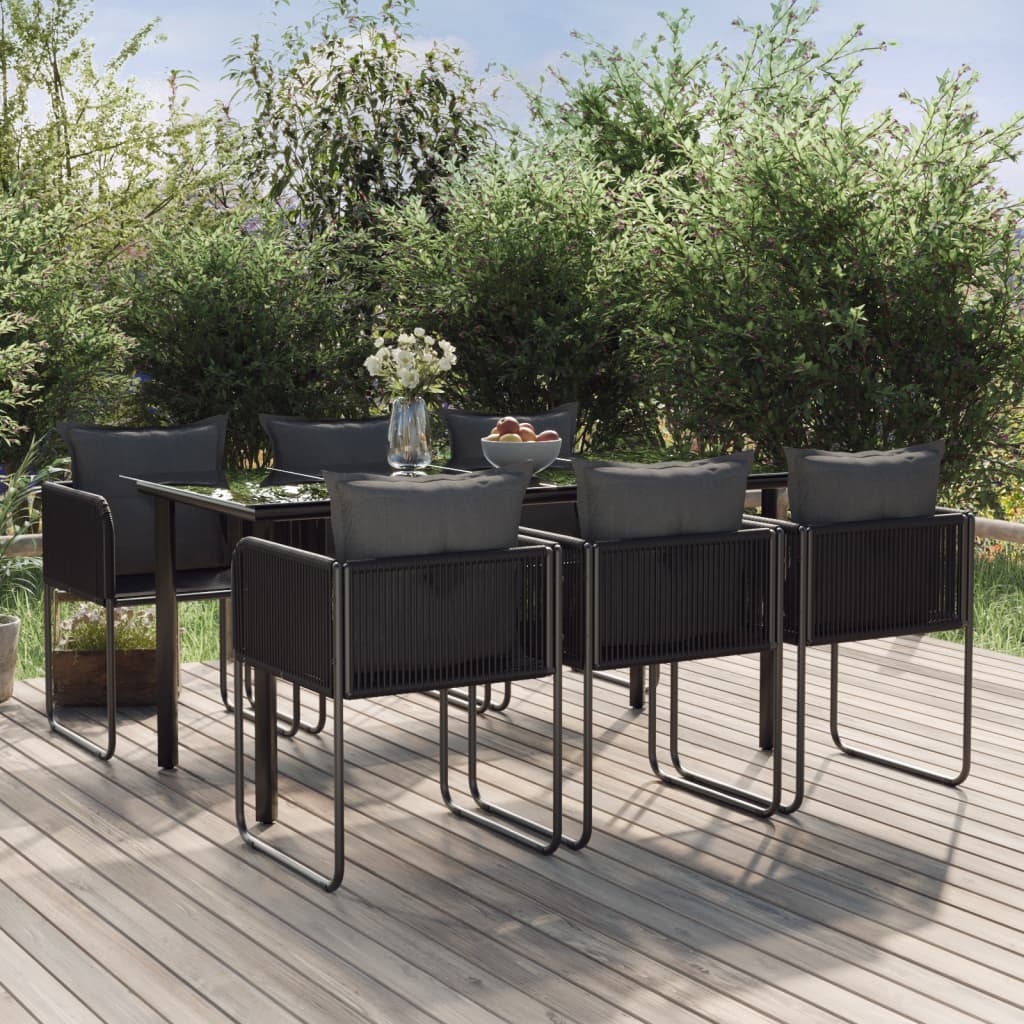 Set de servit masa pentru grădină, 7 piese, negru