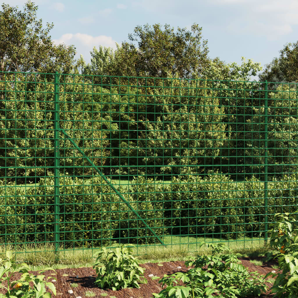 vidaXL Gard plasă de sârmă cu țăruși de fixare, verde, 1,8x25 m