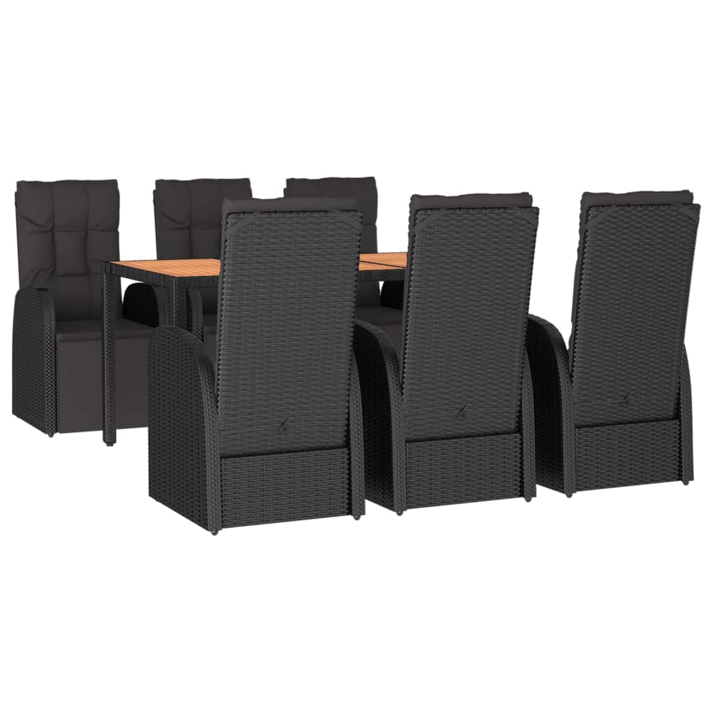 Set masă pentru grădină, 7 piese, negru, poliratan/lemn acacia