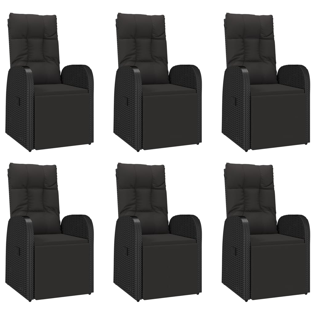 Set masă pentru grădină, 7 piese, negru, poliratan/lemn acacia