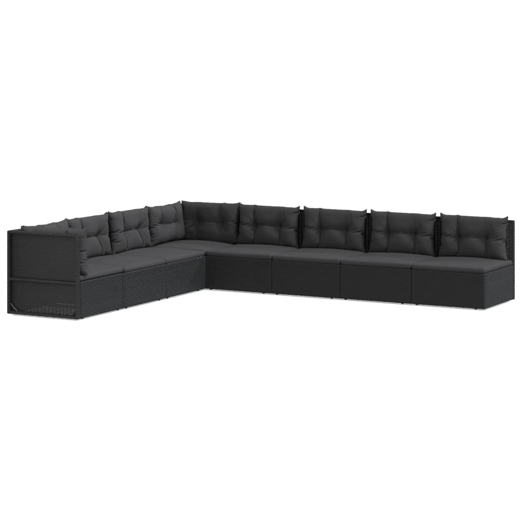 Set mobilier de grădină cu perne, 8 piese, negru, poliratan