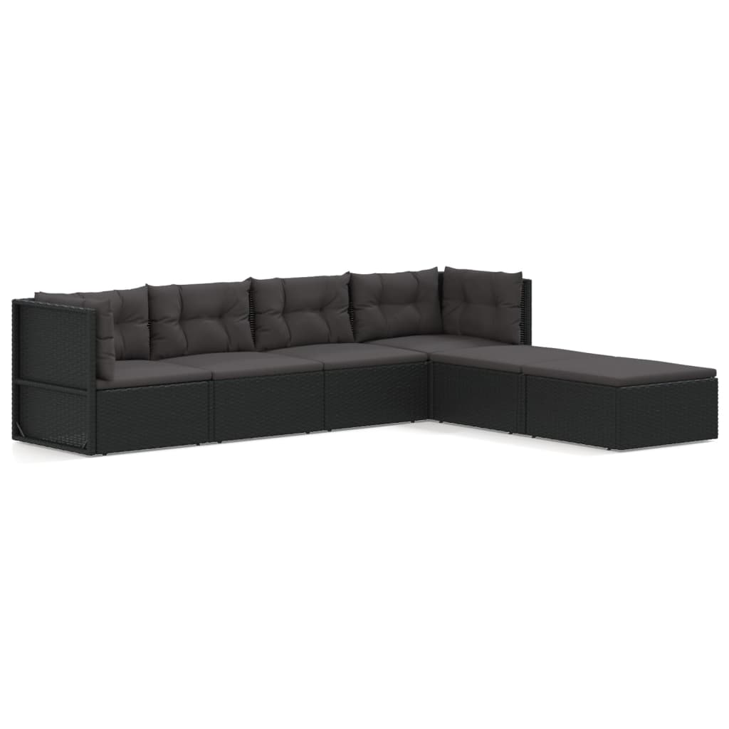 Set mobilier de grădină cu perne, 6 piese, negru, poliratan
