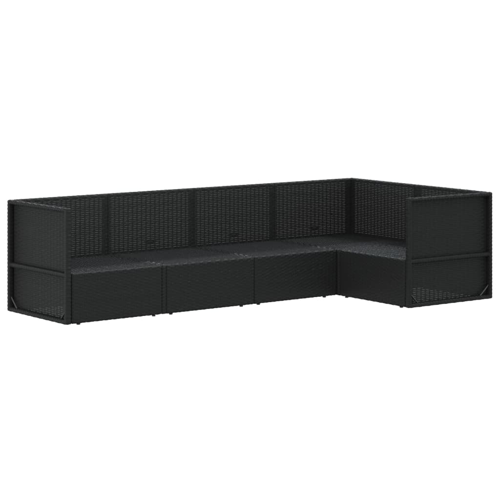 Set șezlonguri de grădină, 5 piese, cu perne, negru, poliratan