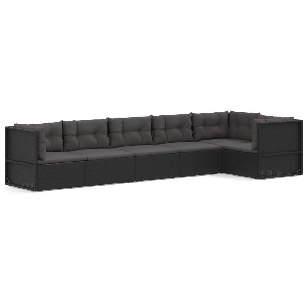 Set mobilier de grădină cu perne, 6 piese, negru, poliratan