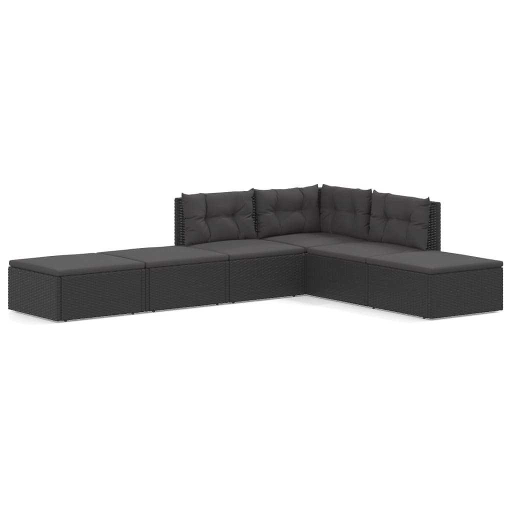 Set mobilier de grădină cu perne, 6 piese, negru, poliratan