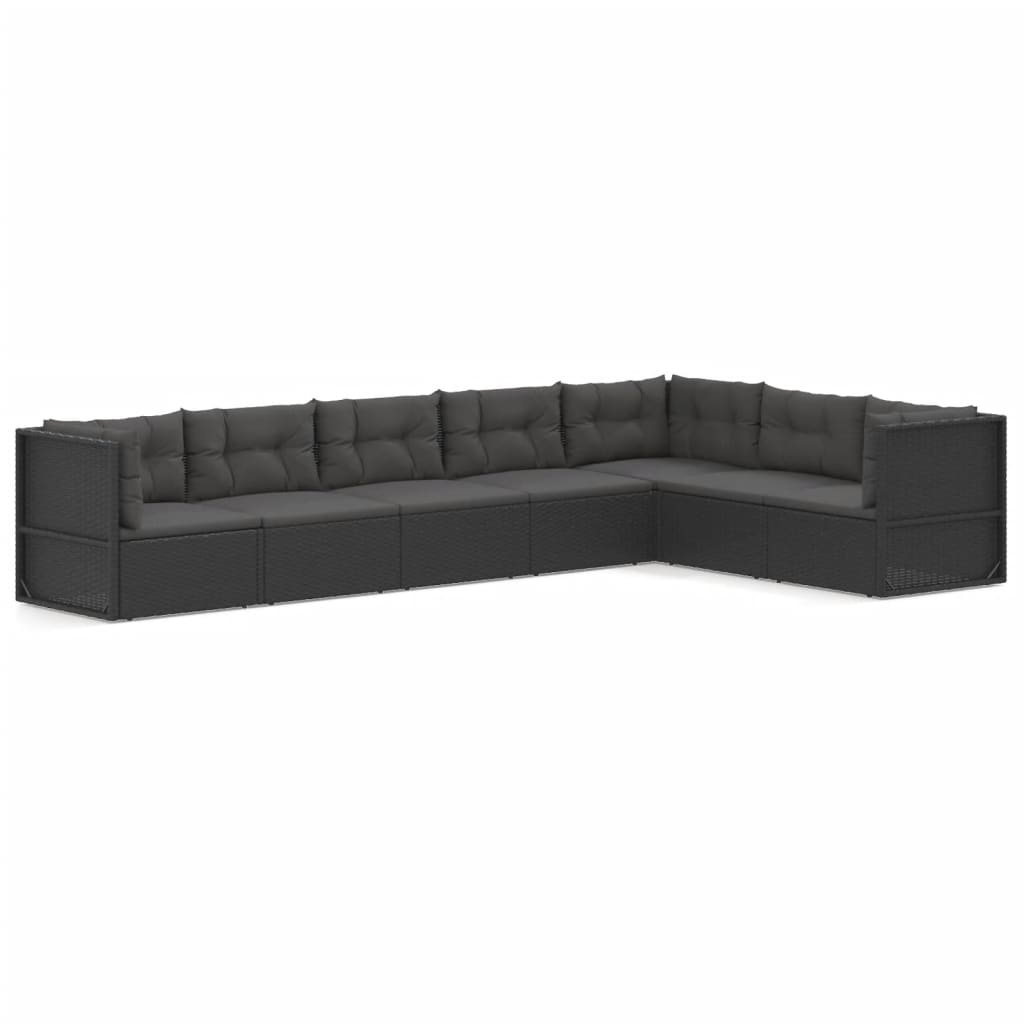 Set mobilier de grădină cu perne, 7 piese, negru, poliratan