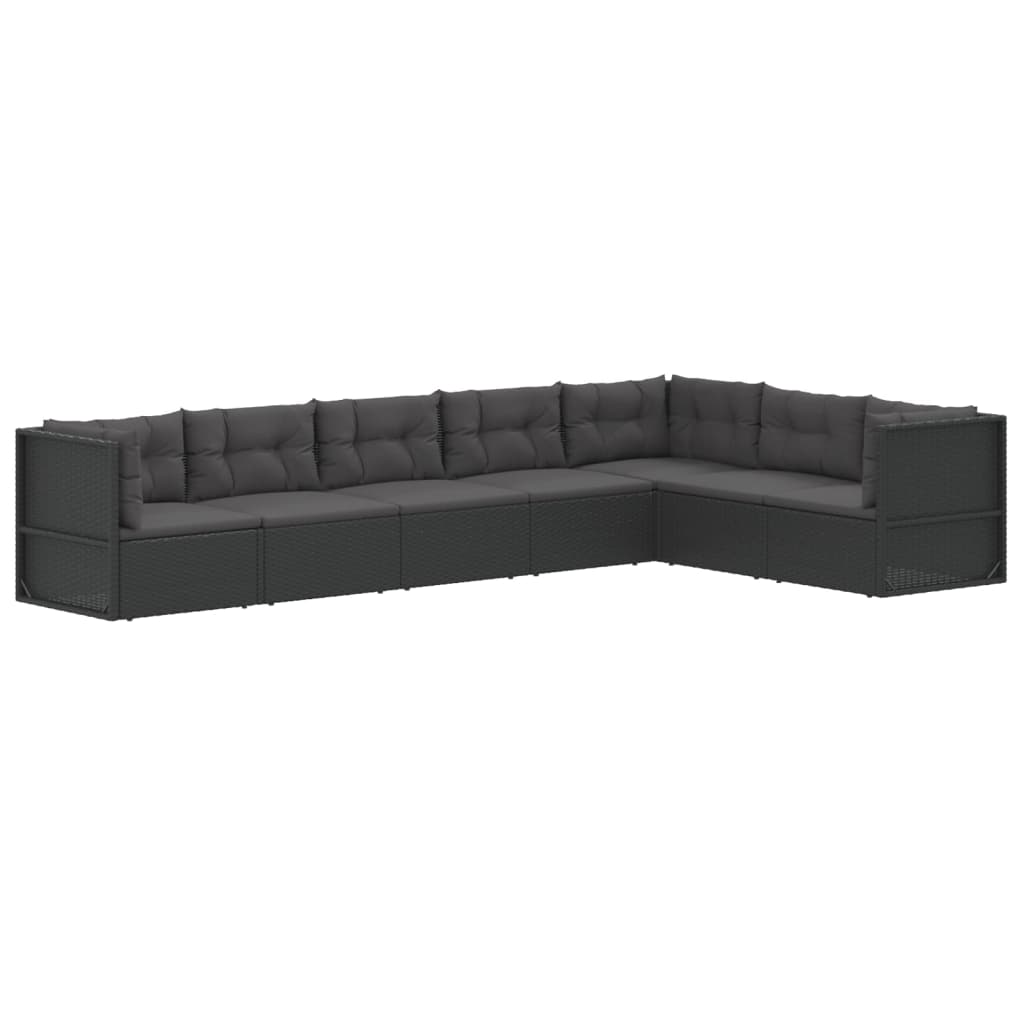 Set mobilier de grădină cu perne, 7 piese, negru, poliratan