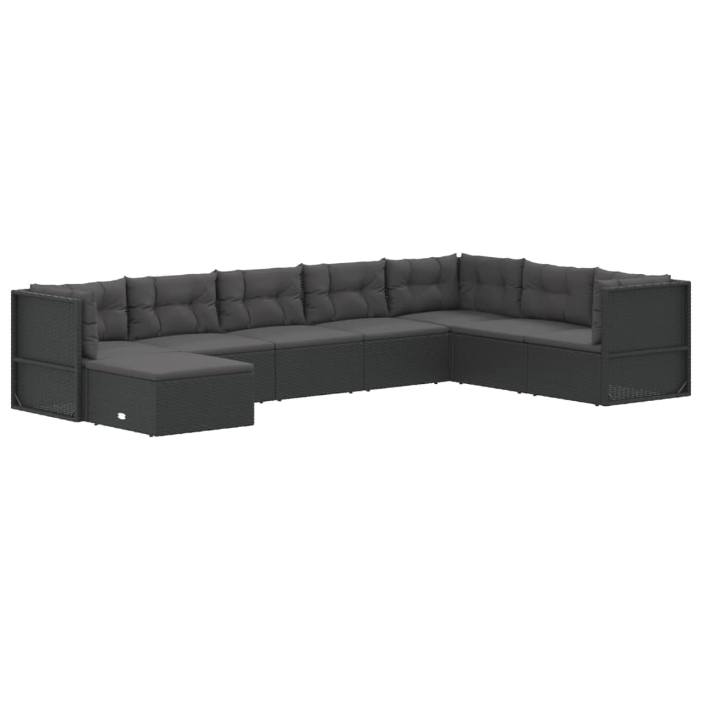 Set mobilier de grădină cu perne, 8 piese, negru, poliratan