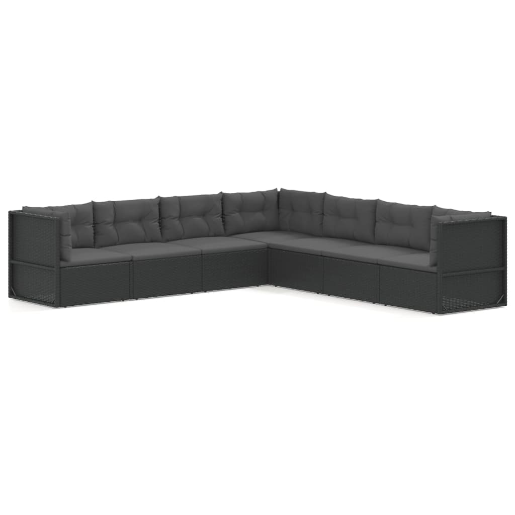 Set mobilier de grădină cu perne, 7 piese, negru, poliratan