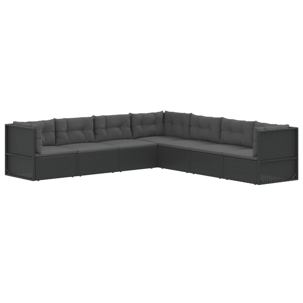 Set mobilier de grădină cu perne, 7 piese, negru, poliratan