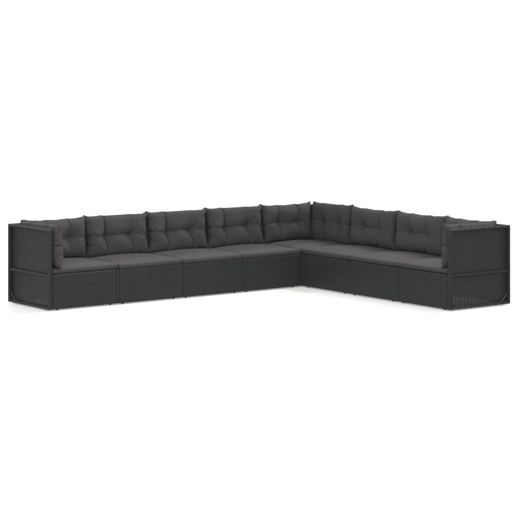 Set mobilier de grădină cu perne, 8 piese, negru, poliratan