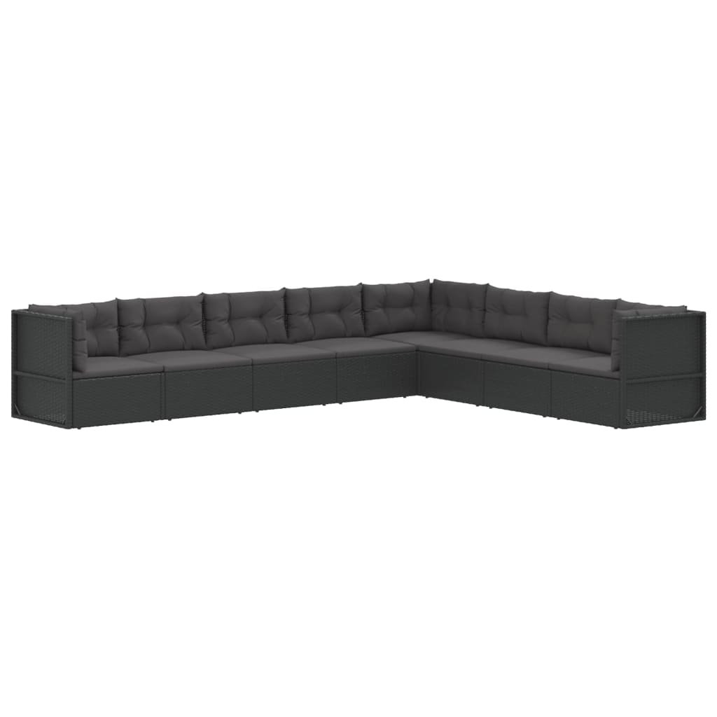 Set mobilier de grădină cu perne, 8 piese, negru, poliratan