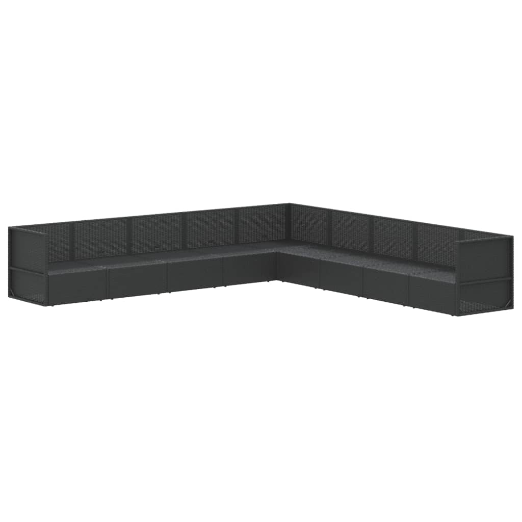 Set mobilier de grădină cu perne, 9 piese, negru, poliratan