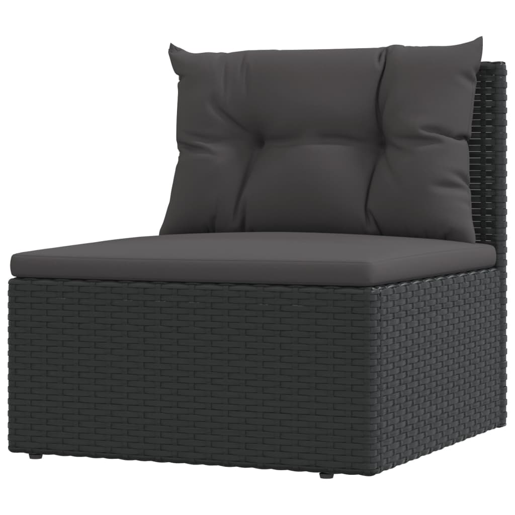 Set mobilier de grădină cu perne, 10 piese, negru, poliratan