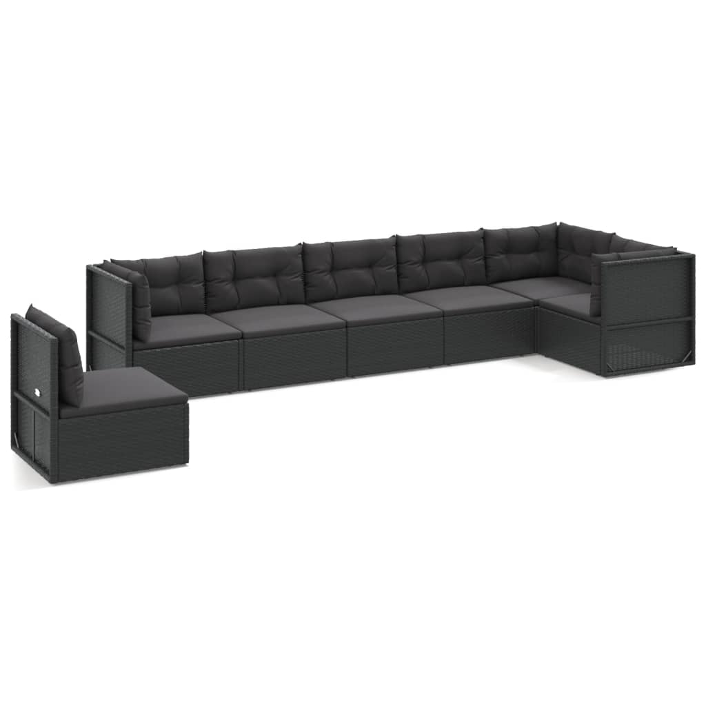 Set mobilier de grădină cu perne, 7 piese, negru, poliratan