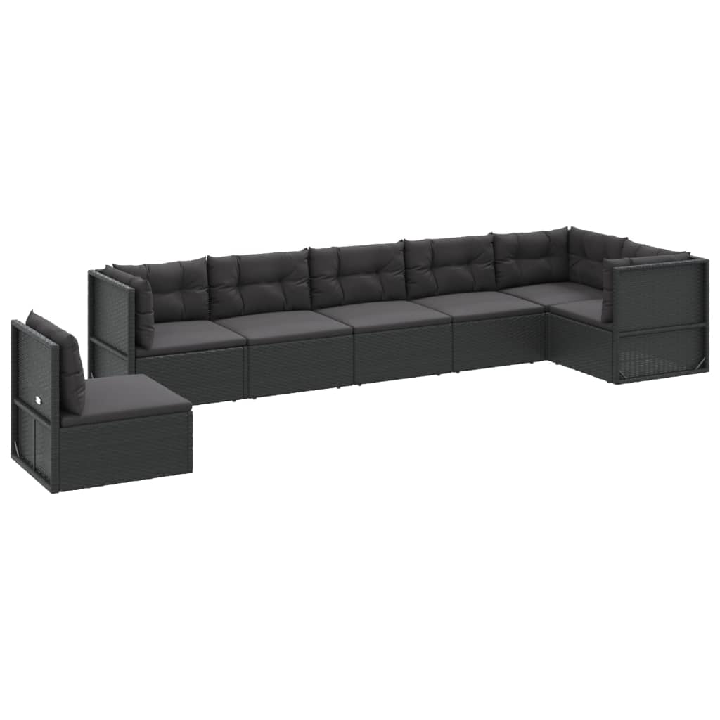 Set mobilier de grădină cu perne, 7 piese, negru, poliratan