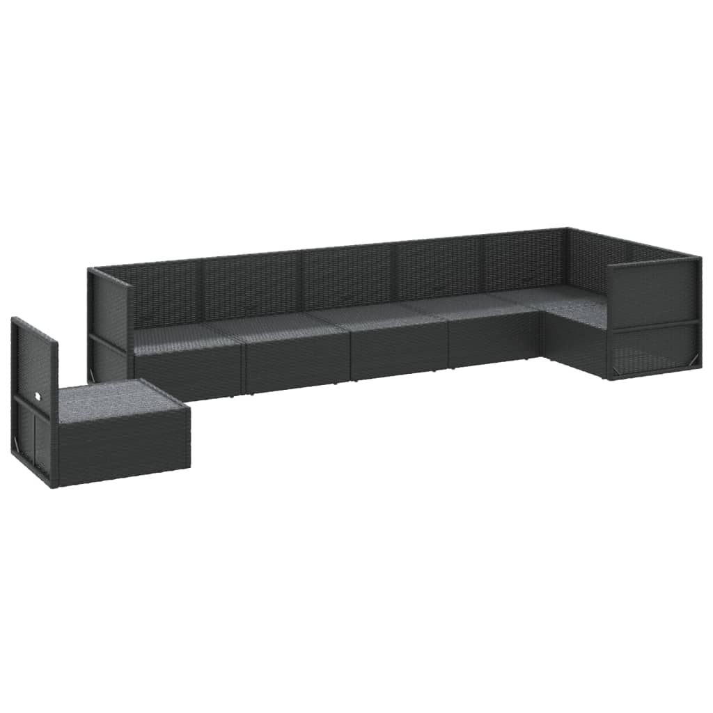 Set mobilier de grădină cu perne, 7 piese, negru, poliratan