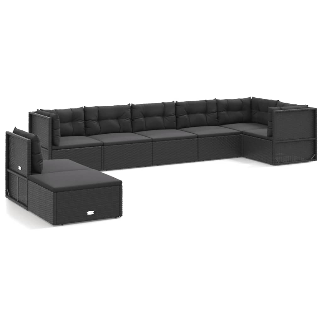 Set mobilier de grădină cu perne, 8 piese, negru, poliratan