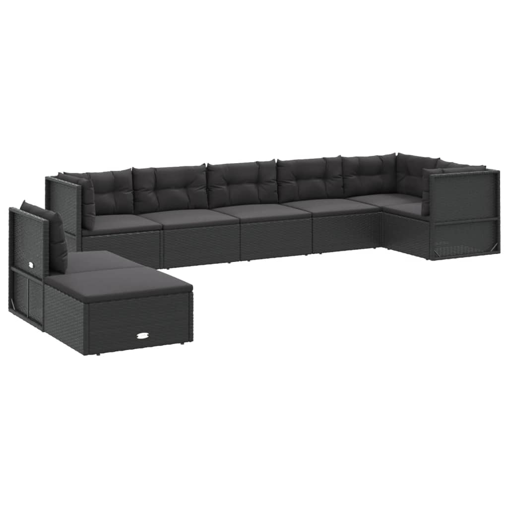 Set mobilier de grădină cu perne, 8 piese, negru, poliratan