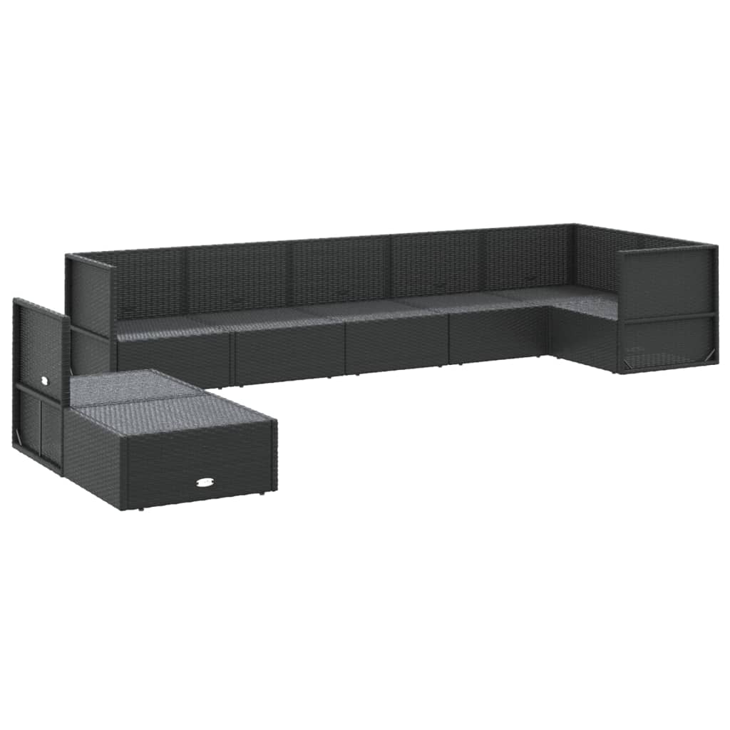 Set mobilier de grădină cu perne, 8 piese, negru, poliratan