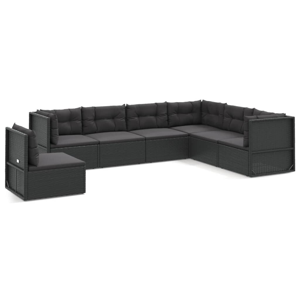 Set mobilier de grădină cu perne, 7 piese, negru, poliratan