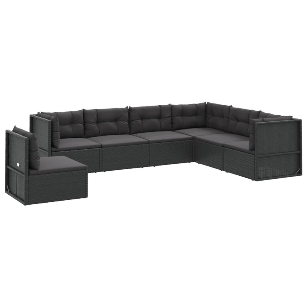 Set mobilier de grădină cu perne, 7 piese, negru, poliratan