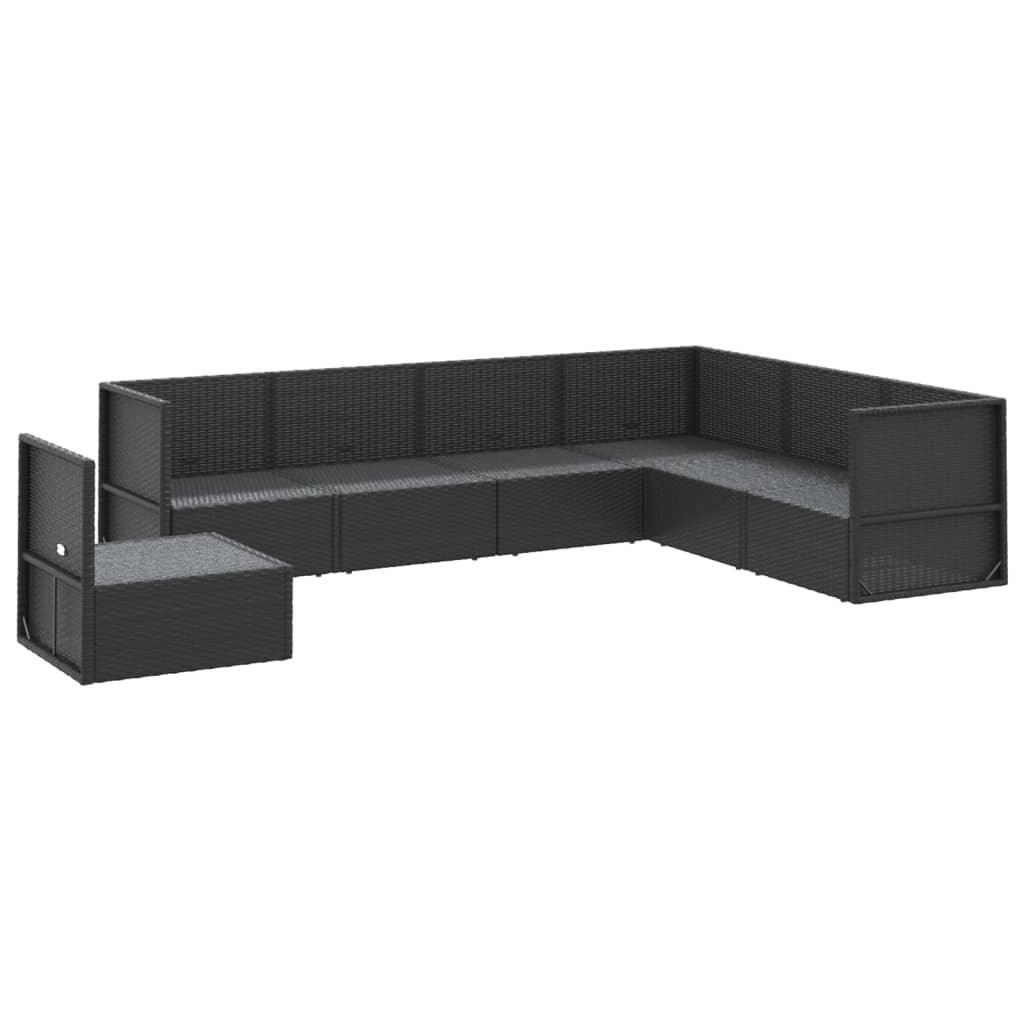 Set mobilier de grădină cu perne, 7 piese, negru, poliratan