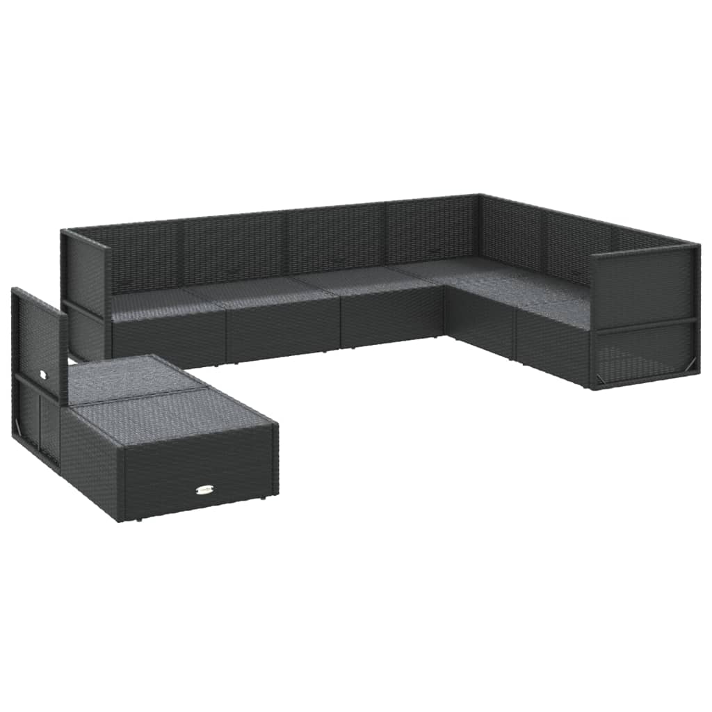Set mobilier de grădină cu perne, 8 piese, negru, poliratan
