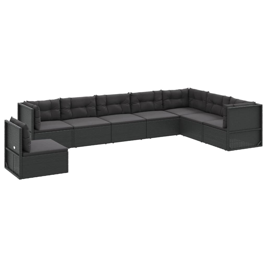 Set mobilier de grădină cu perne, 8 piese, negru, poliratan