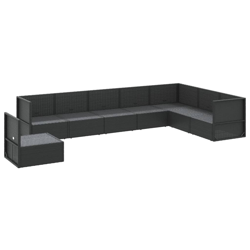 Set mobilier de grădină cu perne, 8 piese, negru, poliratan
