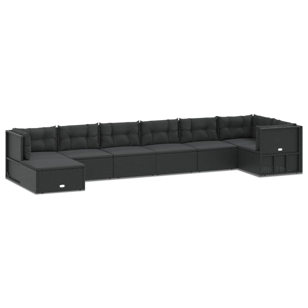 Set mobilier de grădină cu perne, 8 piese, negru, poliratan
