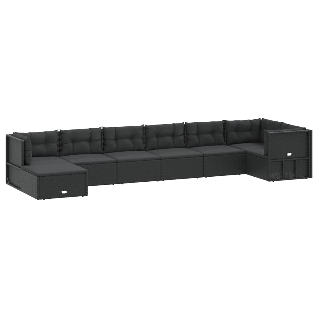Set mobilier de grădină cu perne, 8 piese, negru, poliratan