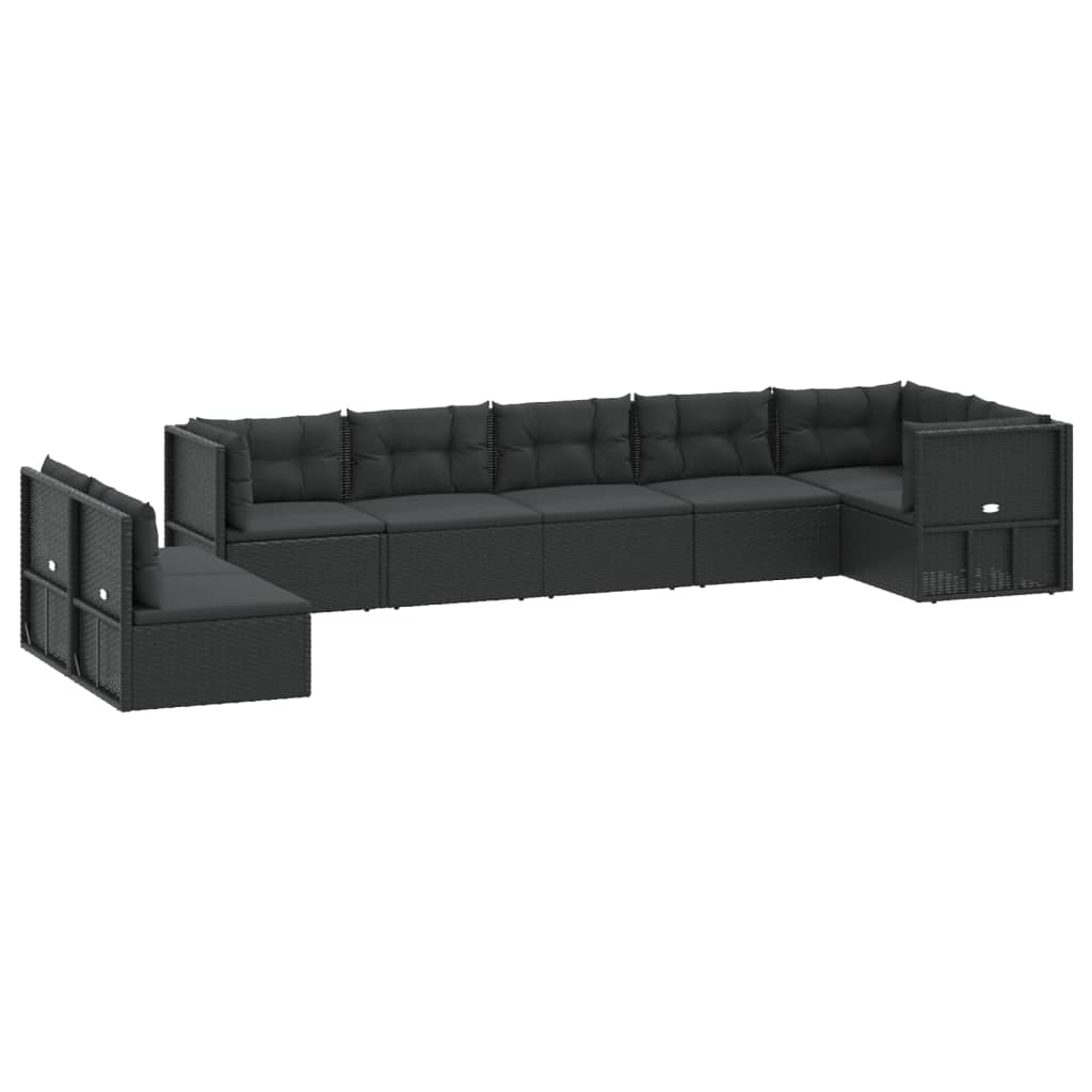 Set mobilier de grădină cu perne, 8 piese, negru, poliratan