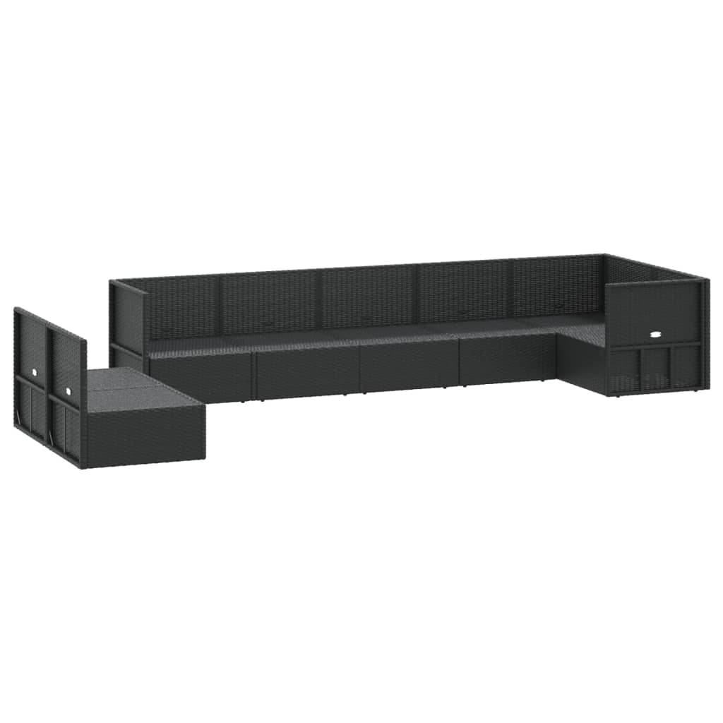 Set mobilier de grădină cu perne, 8 piese, negru, poliratan