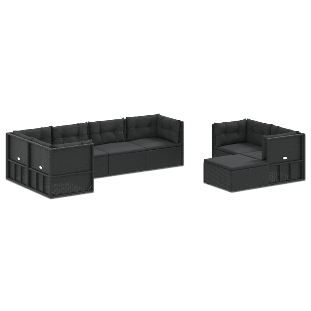 Set mobilier de grădină cu perne, 8 piese, negru, poliratan