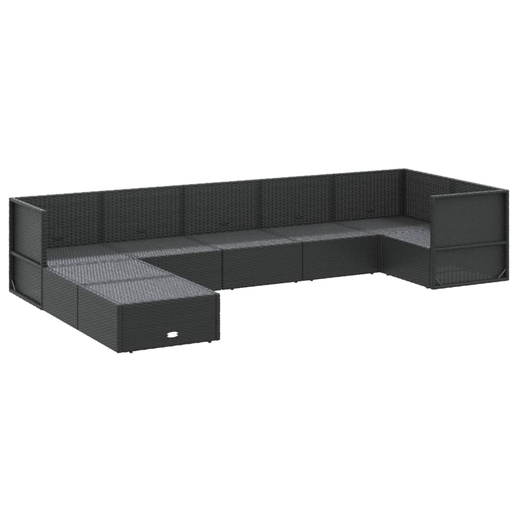 Set mobilier de grădină cu perne, 8 piese, negru, poliratan