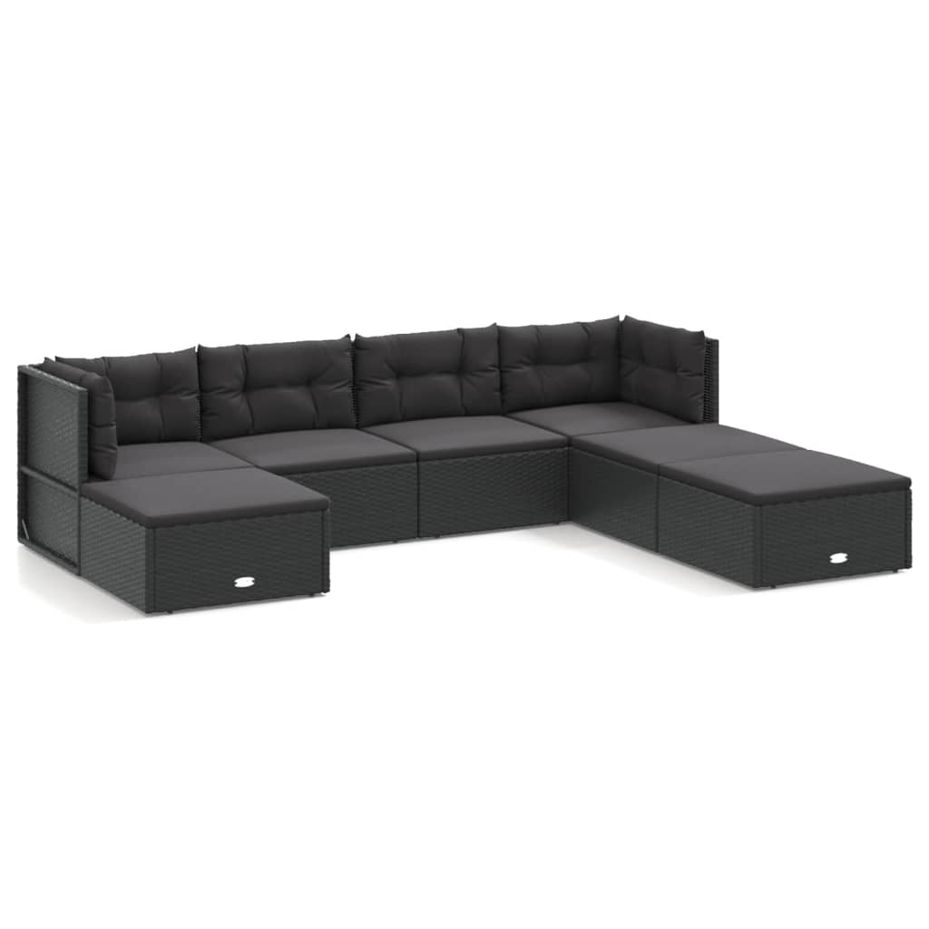 Set mobilier de grădină cu perne, 7 piese, negru, poliratan