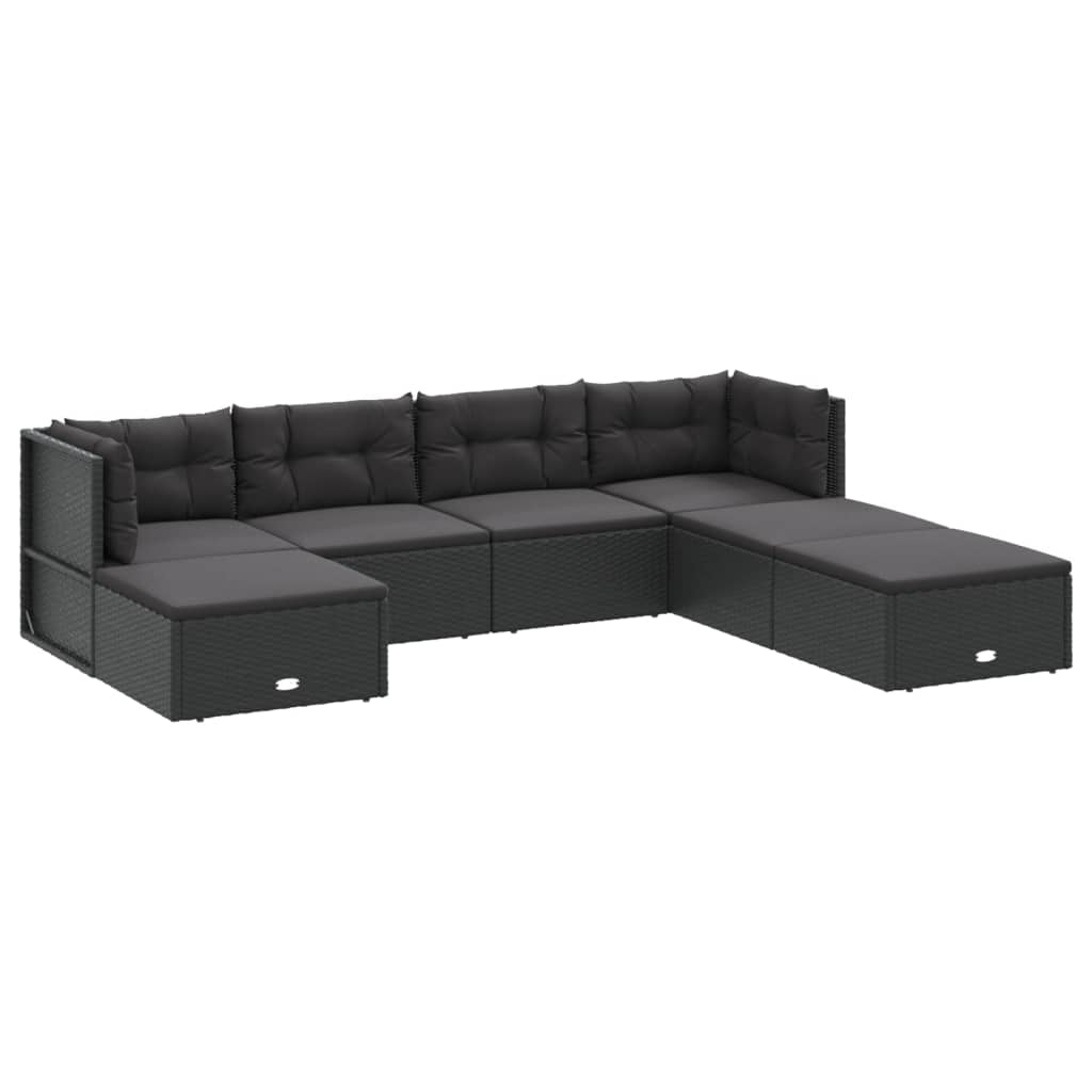 Set mobilier de grădină cu perne, 7 piese, negru, poliratan